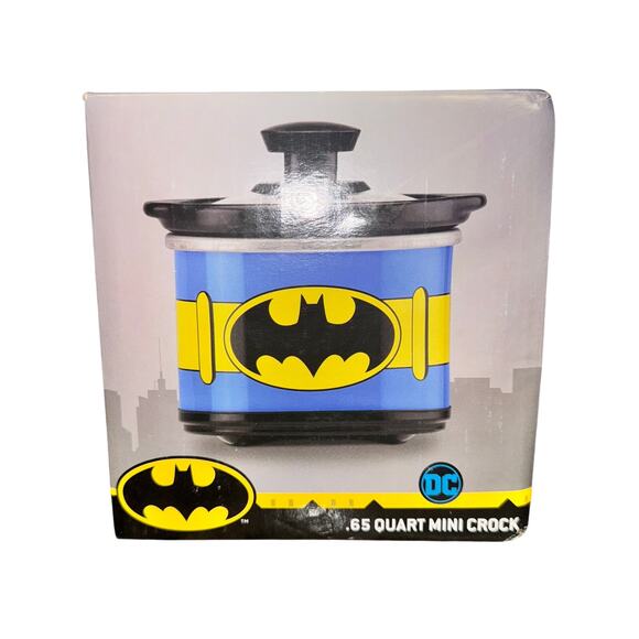 Batman Mini Crock Pot Blue Yellow .65 Quart DC Comics Dishwasher Safe NIB - Picture 1 of 5